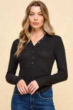 Load image into Gallery viewer, Debbie Deep Henley Snap Button Hoodie Brushed Hacci Rib Long Sleeve Top