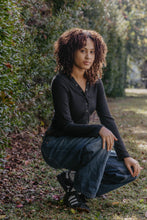 Load image into Gallery viewer, Debbie Deep Henley Snap Button Hoodie Brushed Hacci Rib Long Sleeve Top