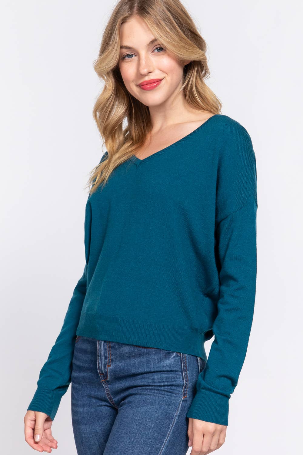 Mallory Long Sleeve V-neck Back Cross Strap Sweater