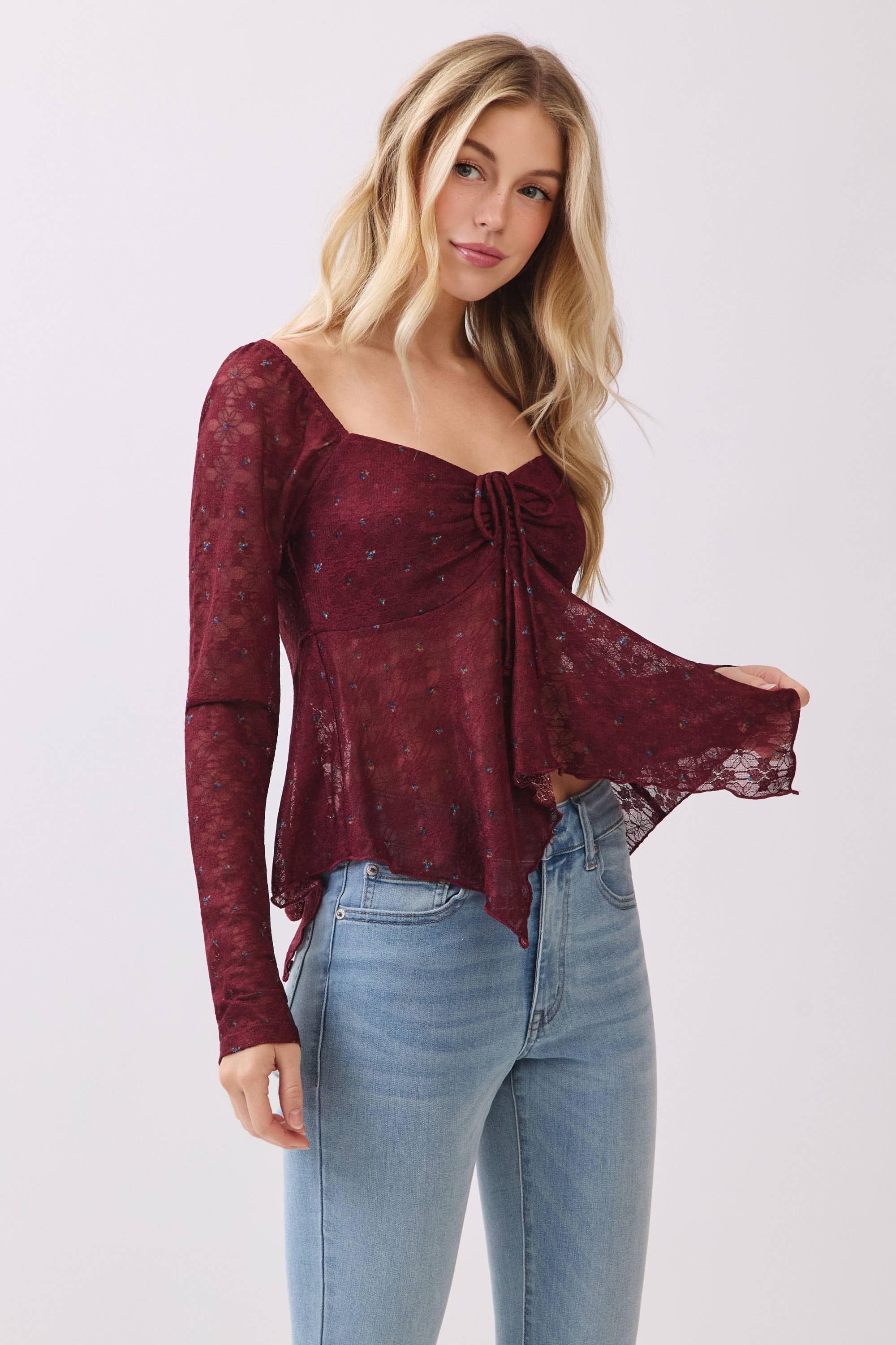 Juliet Long Slv Lace Fly Away Top