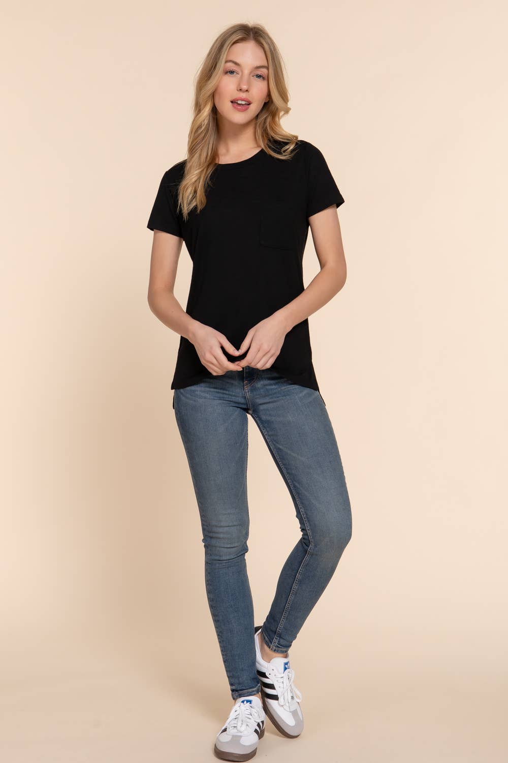Basics Short Sleeve Round Neck with Pocket Slub Knit Tee