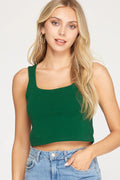 Sam Sleeveless Square Neck Stretch Knit Crop Top