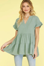 Load image into Gallery viewer, Donna Drop Shoulder Woven Tiered Tunic V Neck Top
