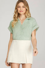 Load image into Gallery viewer, Stella Short Folded Sleeve Collared Fuzzy Knit Top
