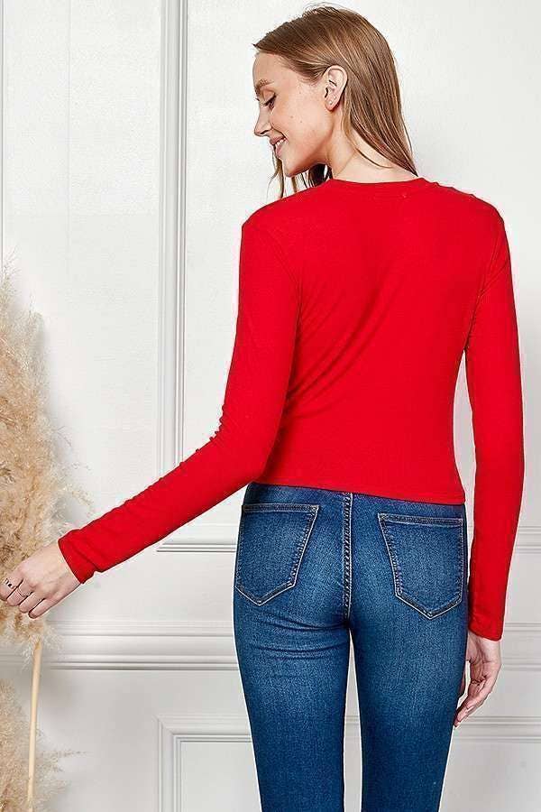 Mila Pearl Detail Long Sleeve Crop Top