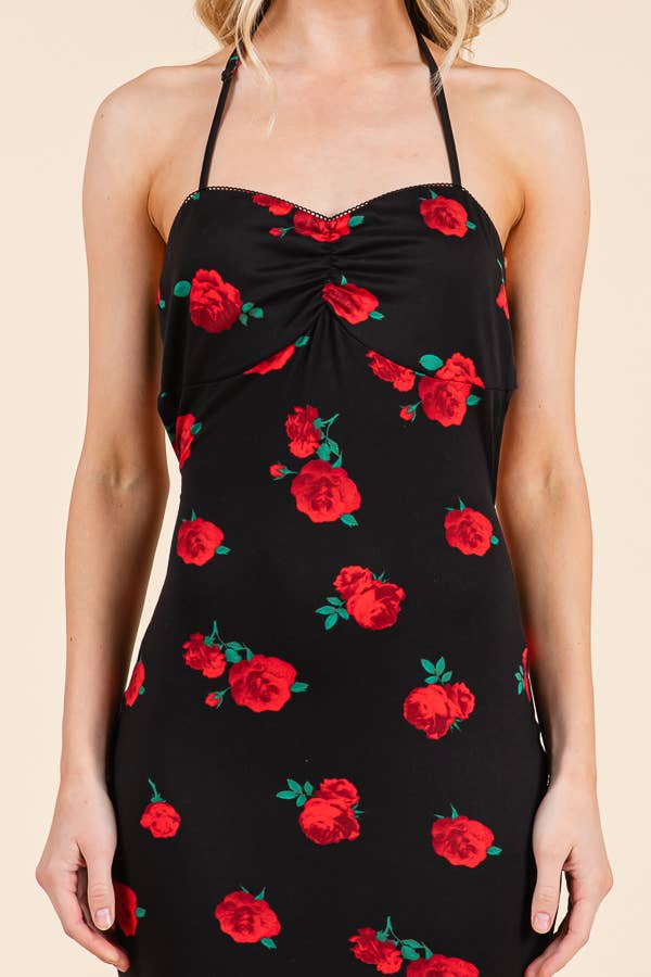 Adora Sweet Heart Gathered Open Back Print Midi Dress