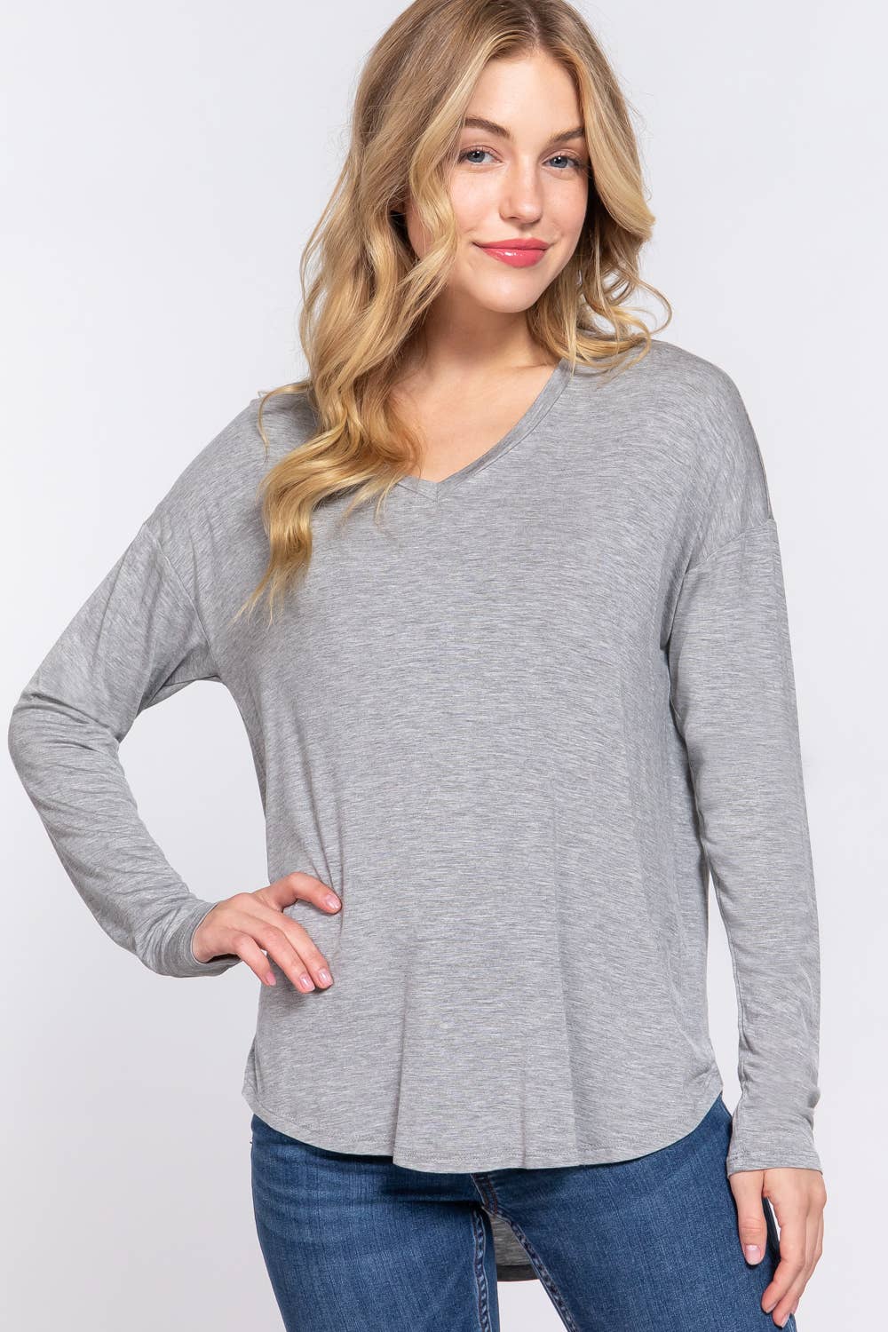 Shani Long Dolman Sleeve V-neck Rayon Span Jersey Top