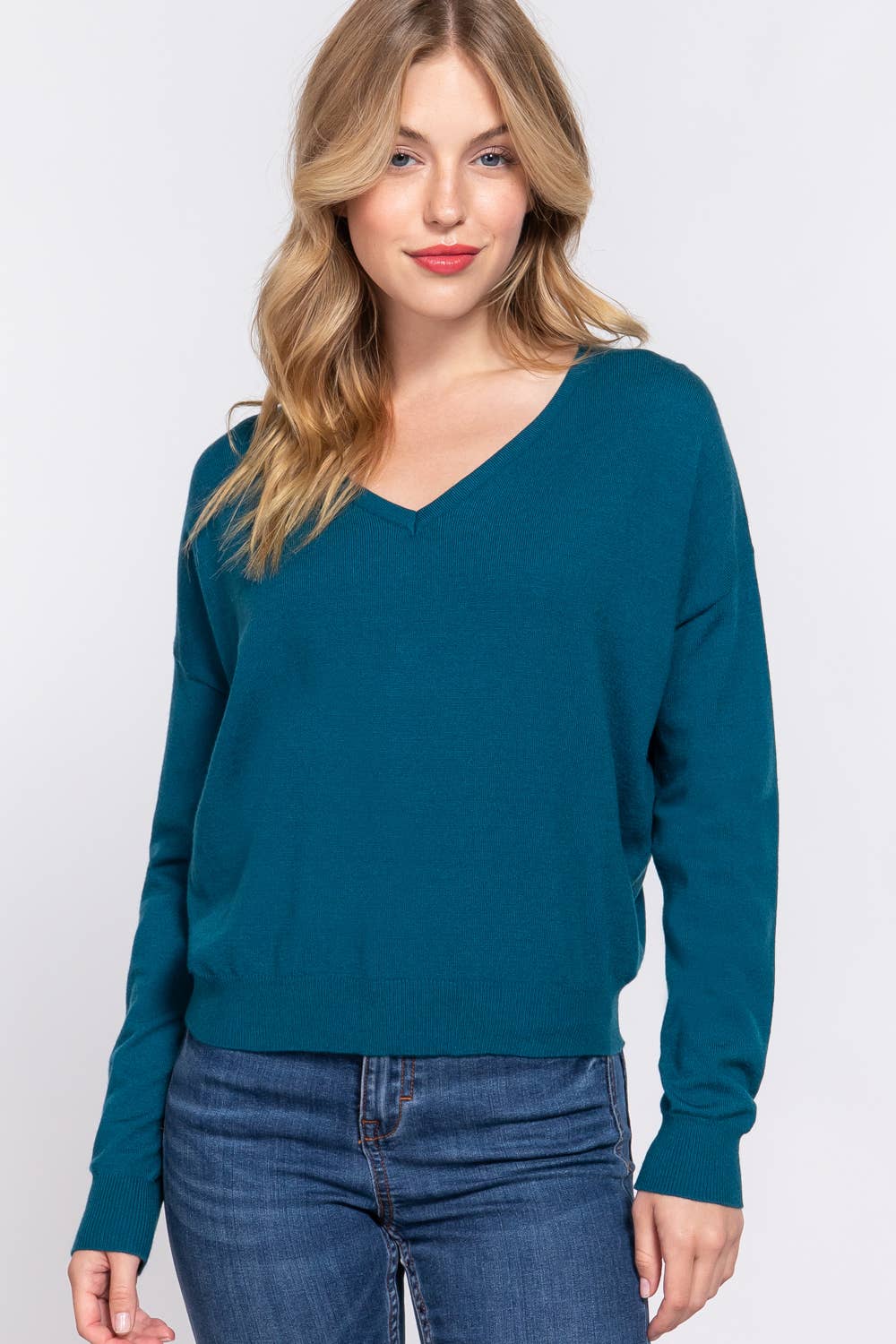 Mallory Long Sleeve V-neck Back Cross Strap Sweater