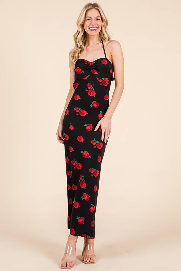 Adora Sweet Heart Gathered Open Back Print Midi Dress