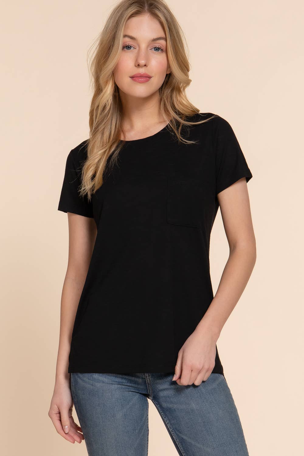 Basics Short Sleeve Round Neck with Pocket Slub Knit Tee