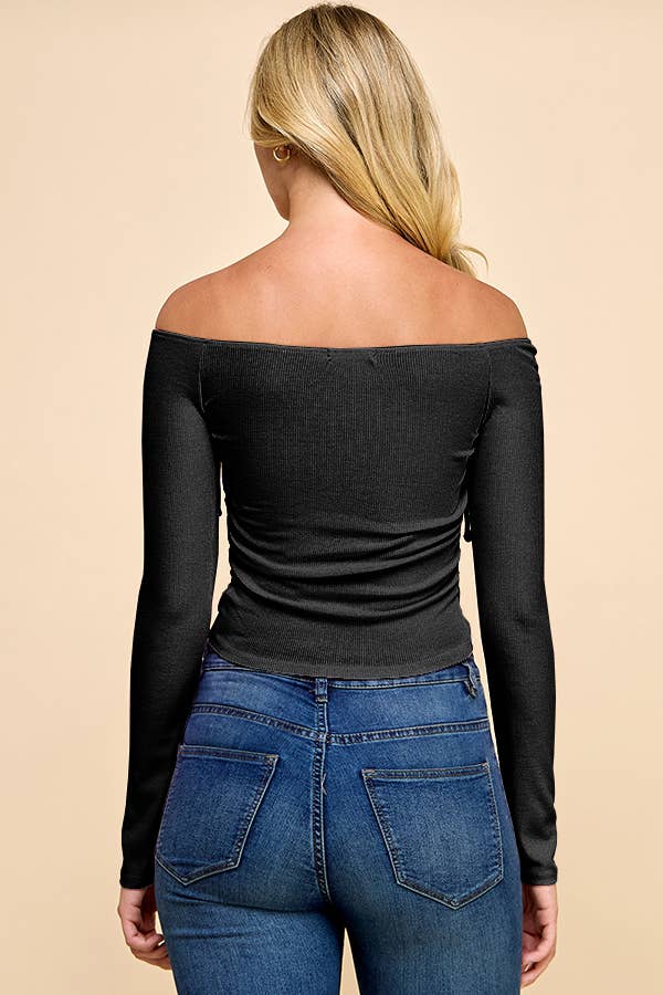 Priya Off Shoulder w/Ruching Long Sleeve Top