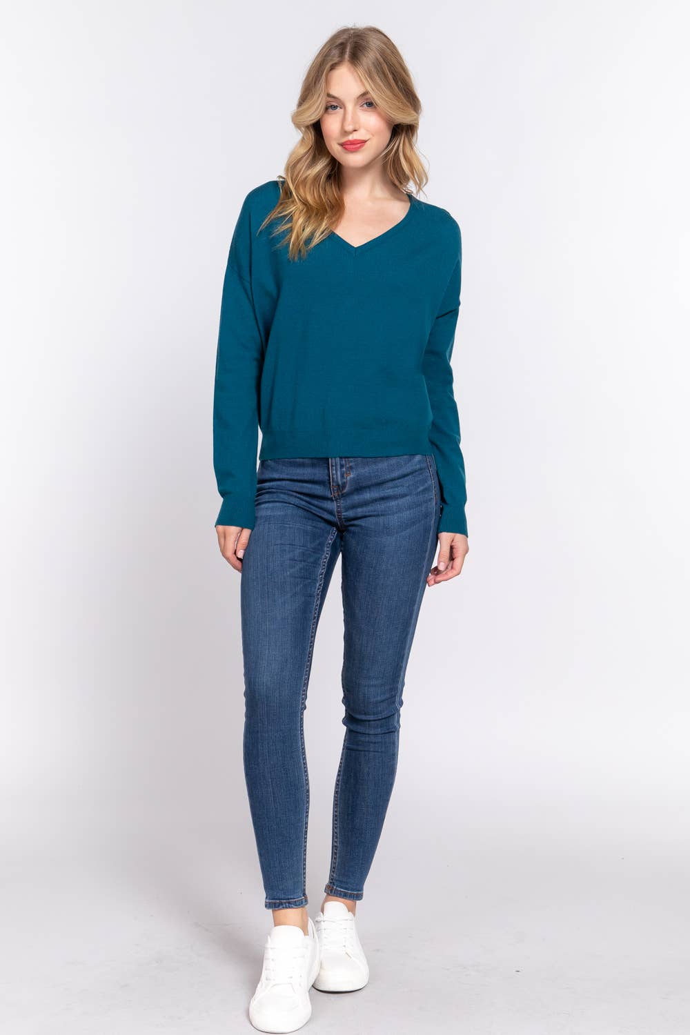 Mallory Long Sleeve V-neck Back Cross Strap Sweater
