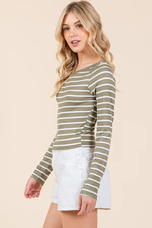 Bella Boat Neck With Over Lap Detail Long Sleeve Top