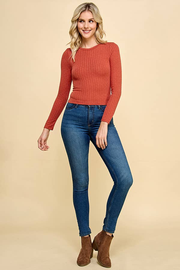 Laura Long Sleeve Crew Neck Pointelle Hacci Top