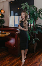 Load image into Gallery viewer, little black dress midi length halter top from Peake Chic
