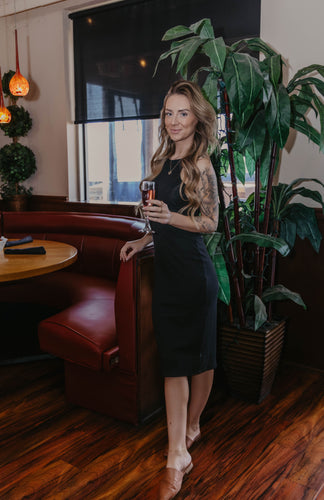 little black dress midi length halter top from Peake Chic