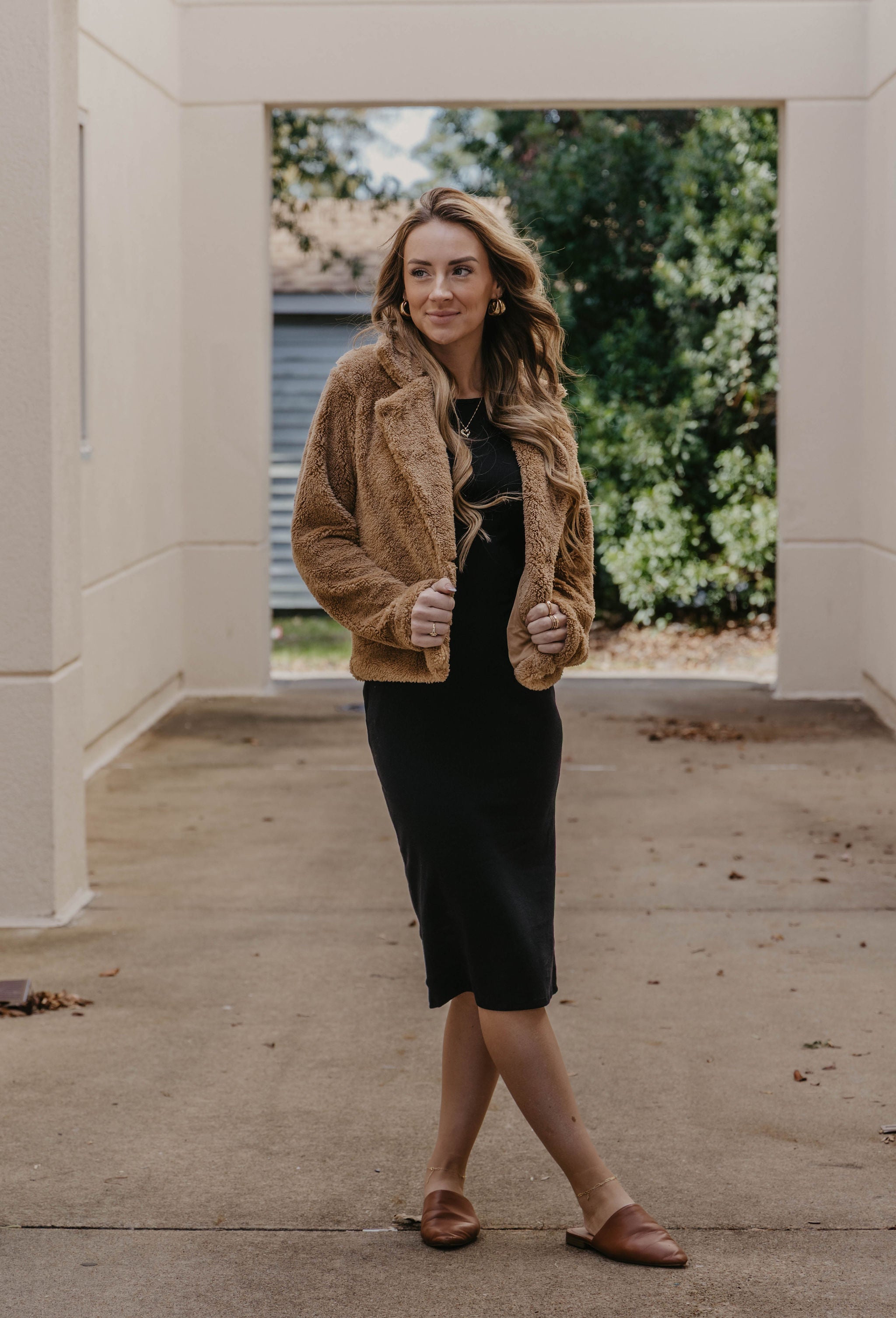 Allison Sherpa Notched Collar Open Front Crop Jacket